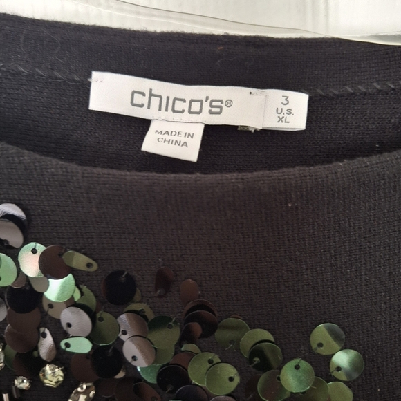 Chico's Black Sweater with Green Sequin Design - Picture 4 of 6
